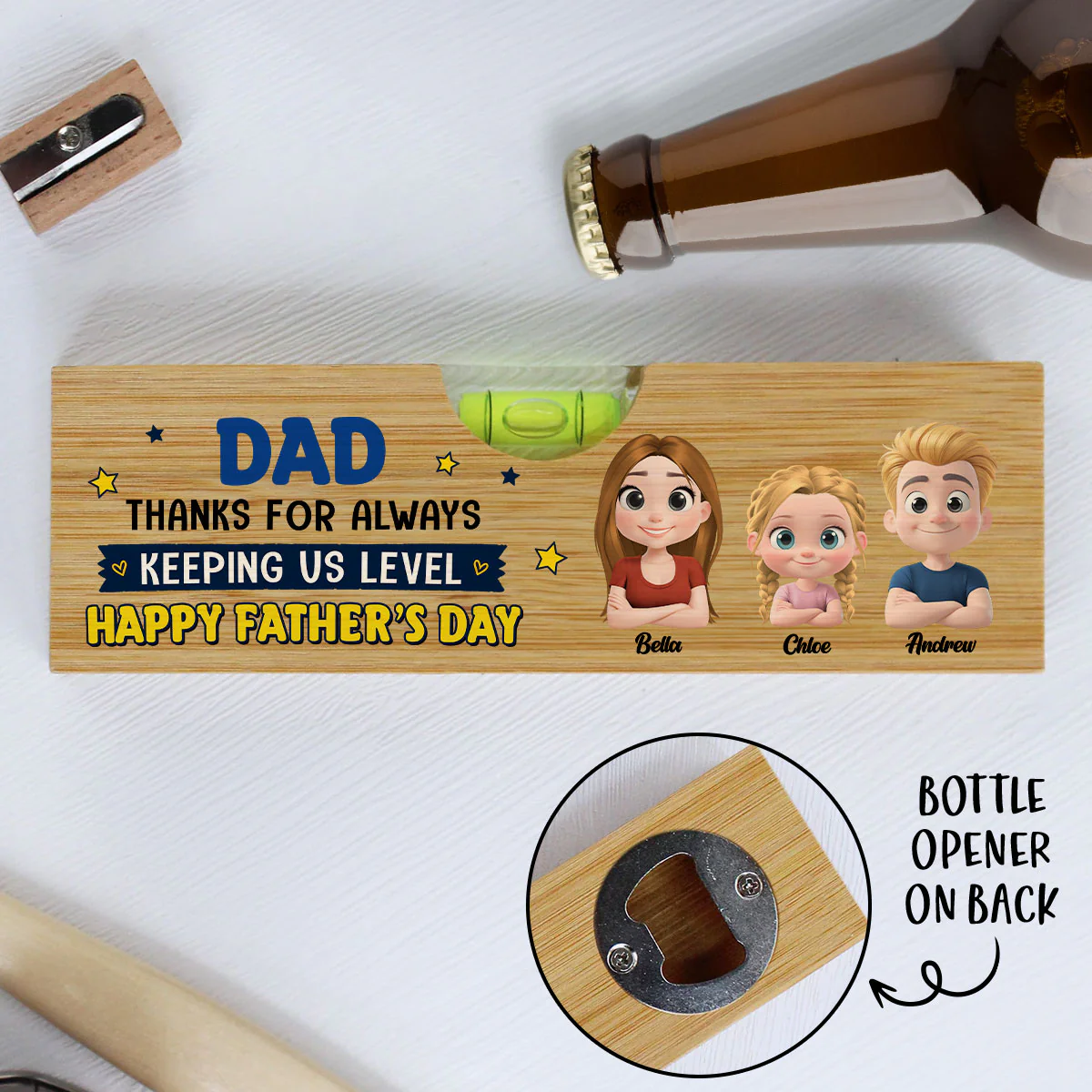 Keeping Us Level - Personalized Custom Wooden Spirit Level Bottle Opener