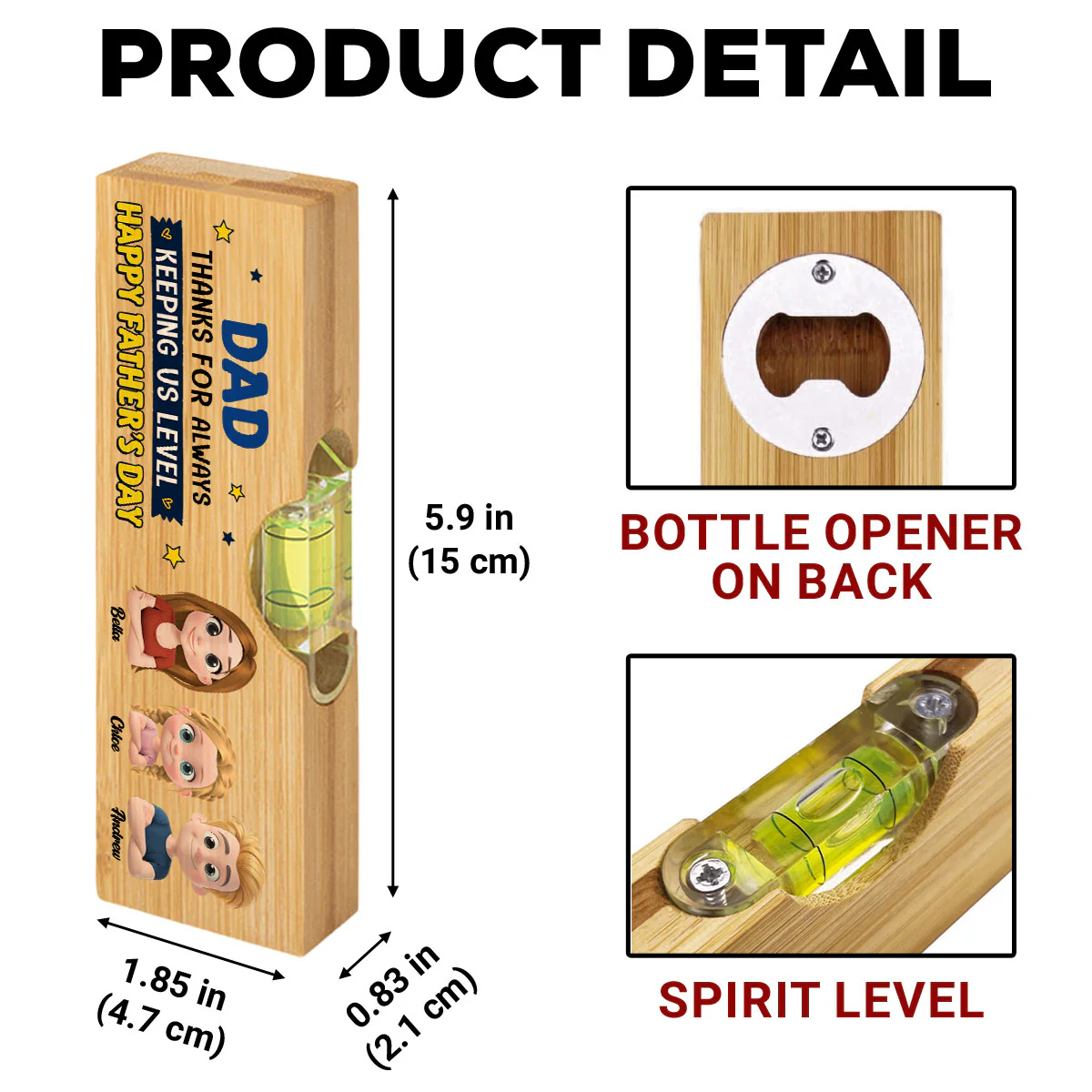 Keeping Us Level - Personalized Custom Wooden Spirit Level Bottle Opener - Image 4