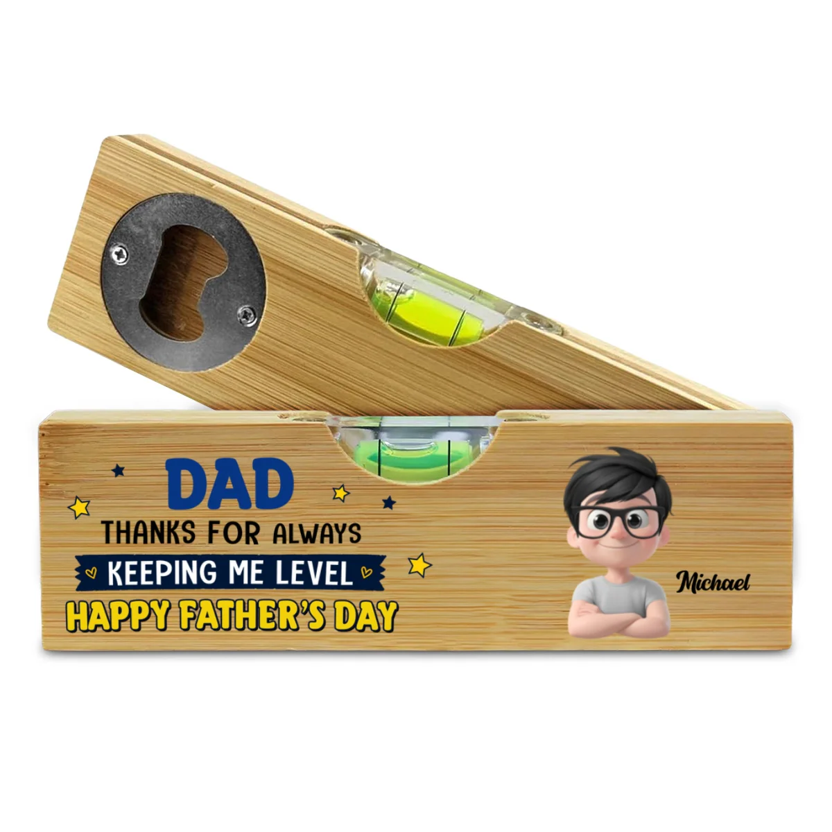 Keeping Us Level - Personalized Custom Wooden Spirit Level Bottle Opener - Image 5