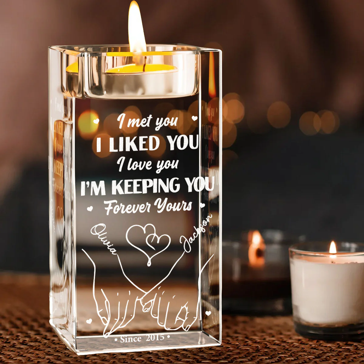 Keeping You - Personalized Custom Engraved Crystal Candle Holder - Image 2