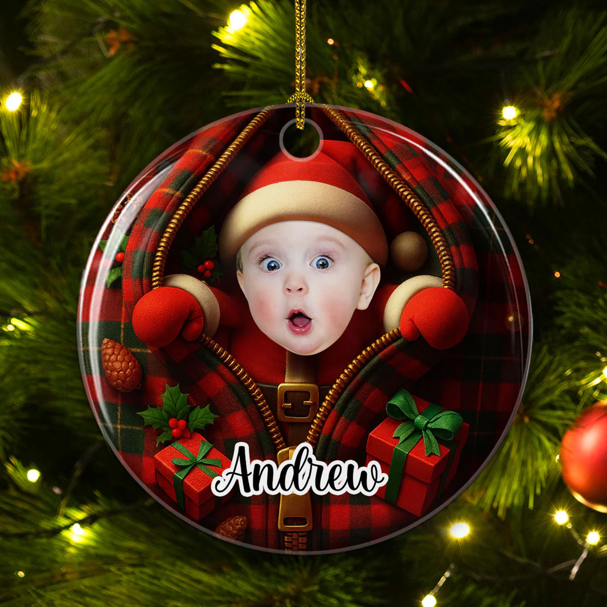 Kid Custom Photo Christmas - Personalized Custom 3D Inflated Effect Ceramic Ornament - Image 3