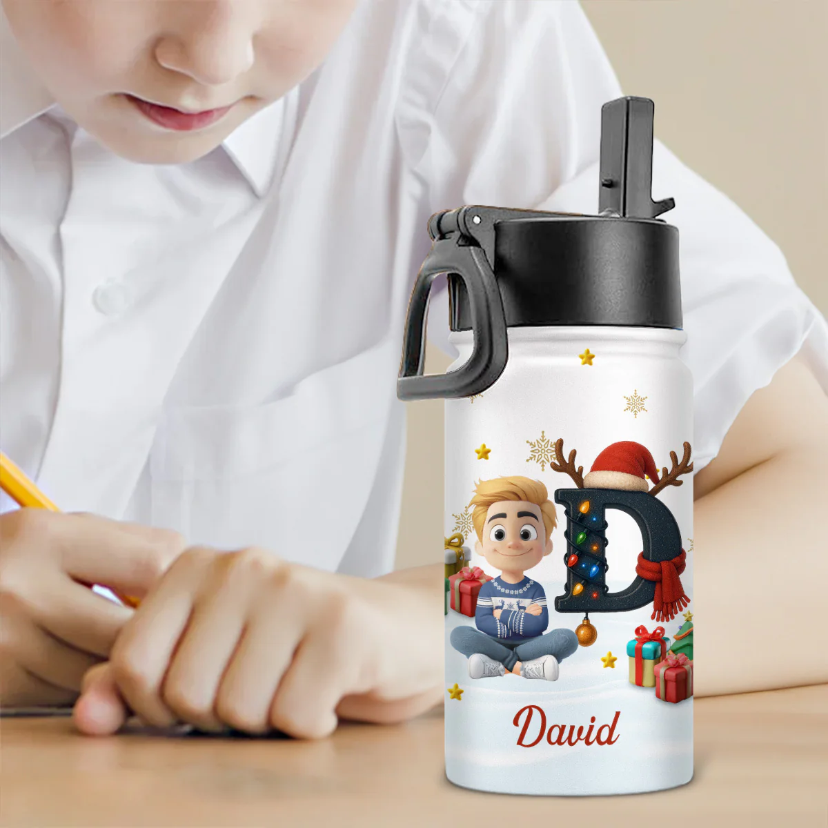Kid Name Christmas Alphabet - Personalized Custom Kids Water Bottle - Image 3