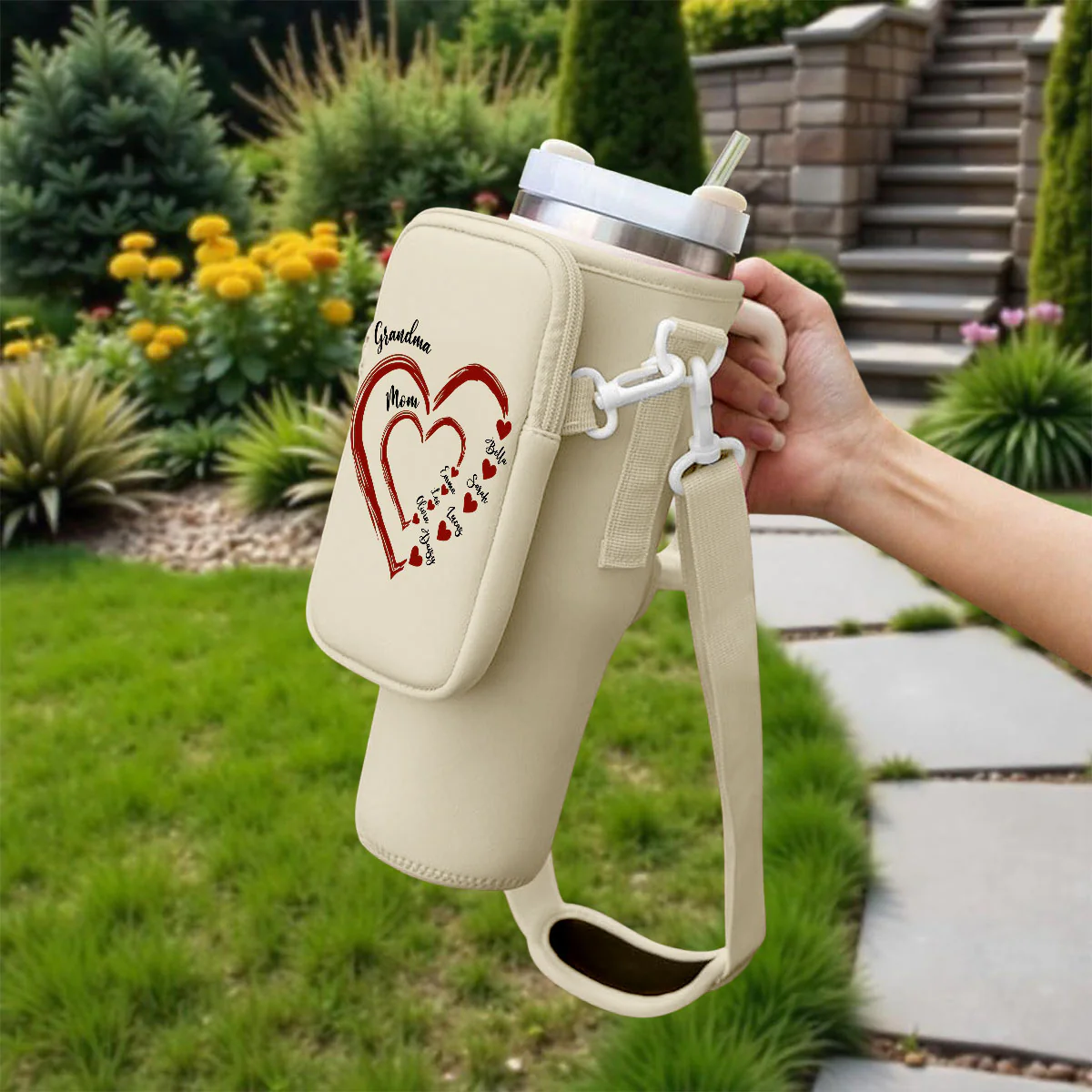 Kids And Grandkids Make Life Grand - Personalized Custom Water Bottle Carrier Bag - Image 2