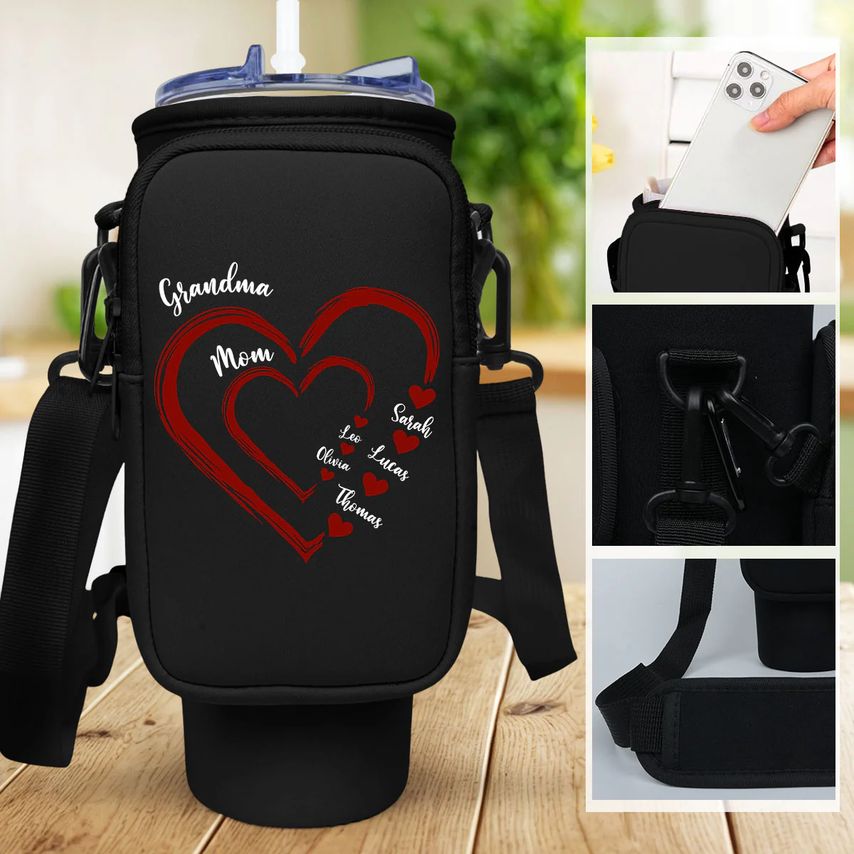Kids And Grandkids Make Life Grand - Personalized Custom Water Bottle Carrier Bag - Image 5