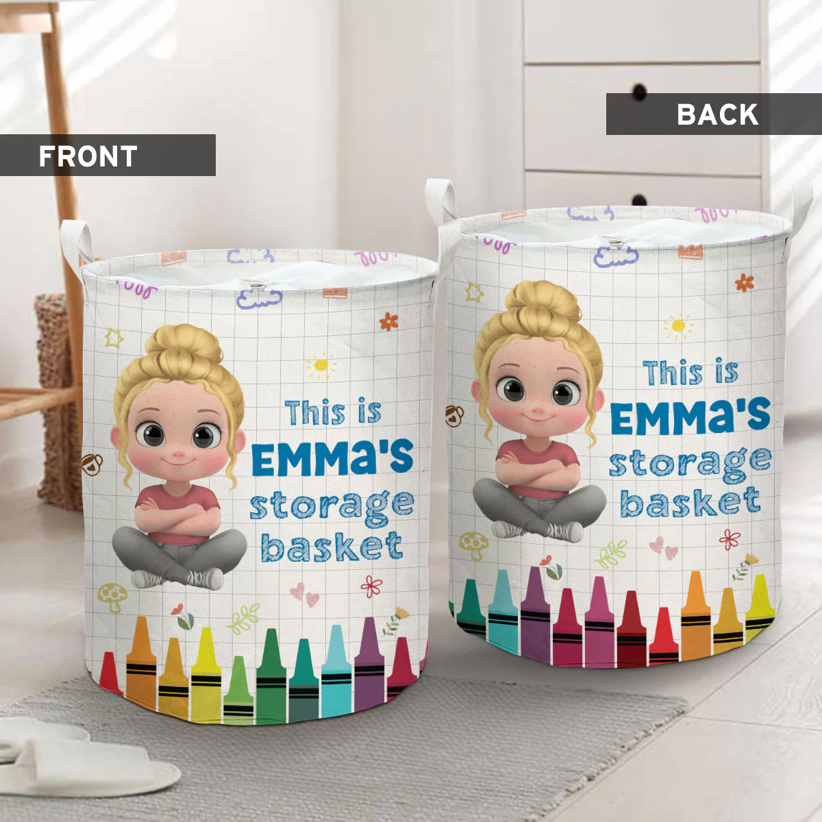 Kids Storage Basket - Personalized Custom Laundry Basket - Image 3