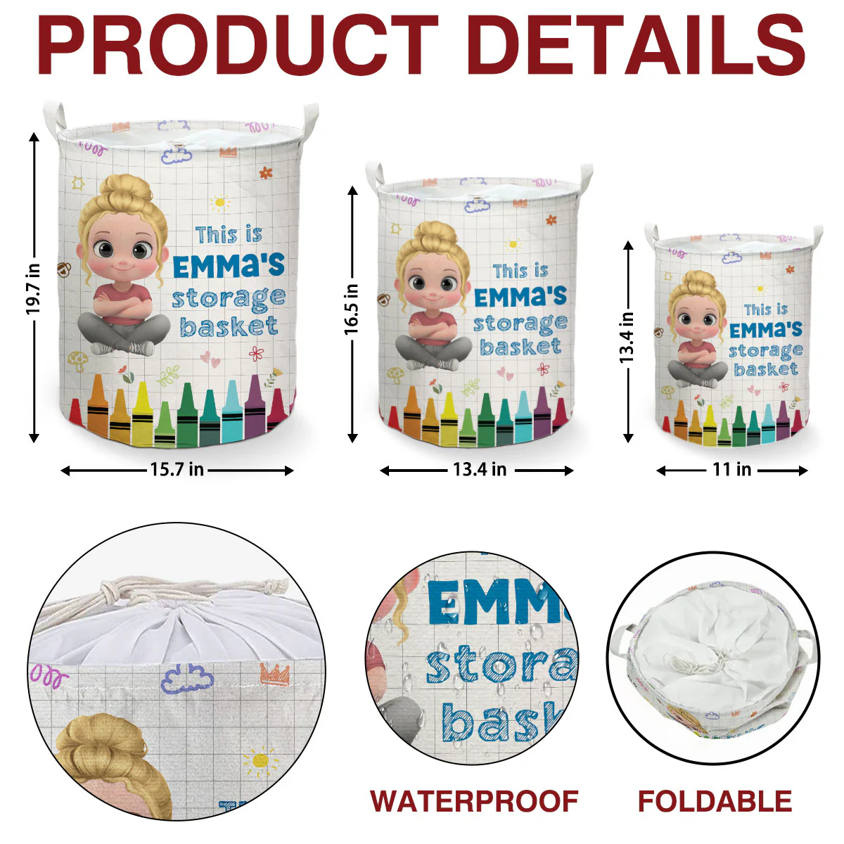 Kids Storage Basket - Personalized Custom Laundry Basket - Image 6