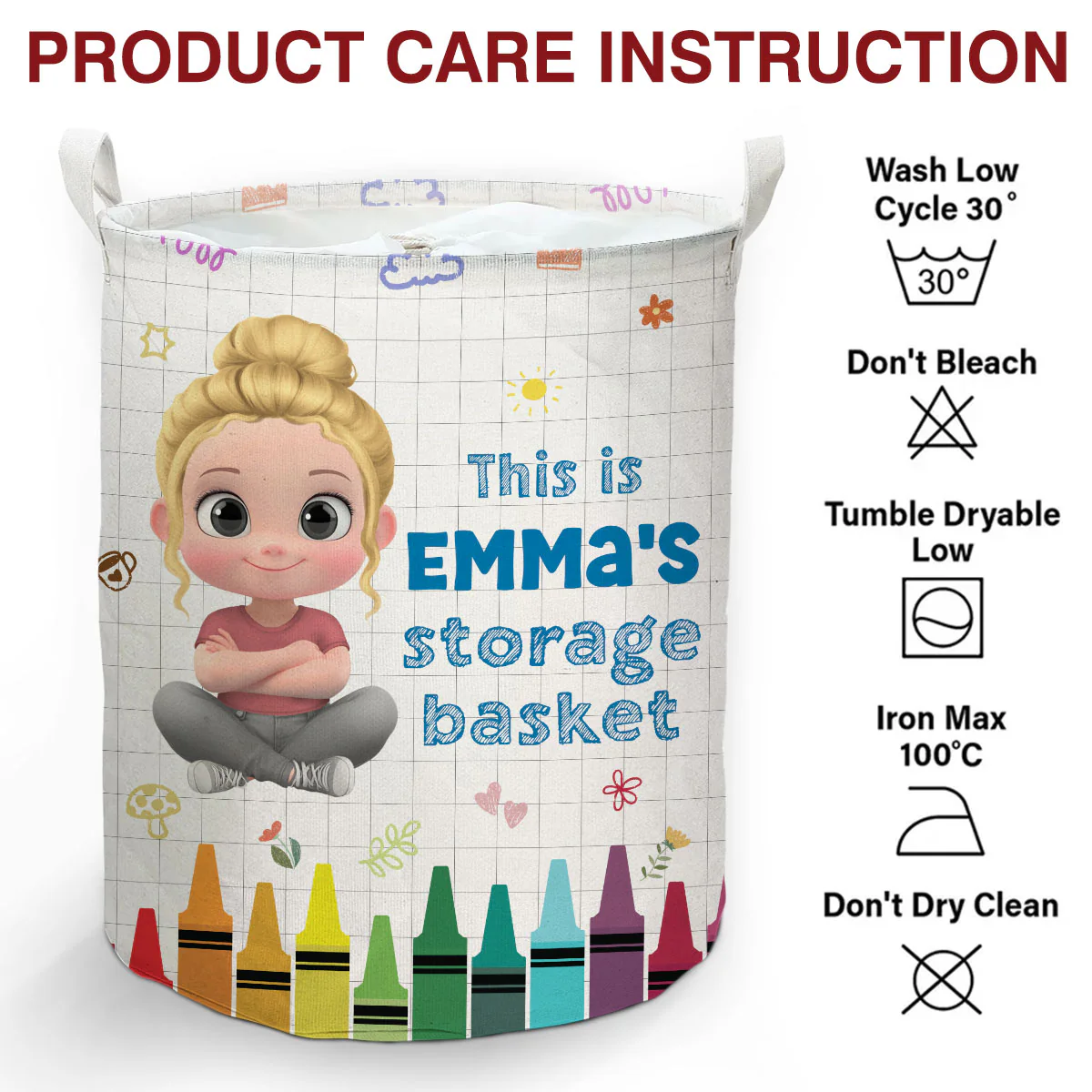 Kids Storage Basket - Personalized Custom Laundry Basket - Image 7