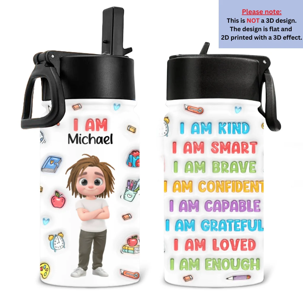 Kind Smart Loved Cartoonize - Personalized Custom 3D Inflated Effect Kids Water Bottle - Image 7