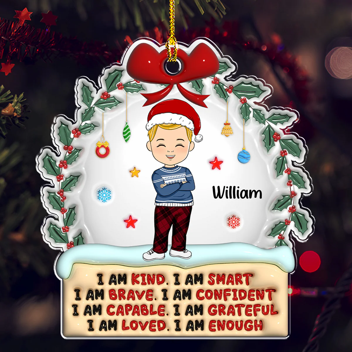 Kind Smart Loved Christmas - Personalized Custom 3D Inflated Effect Acrylic Ornament - Image 2