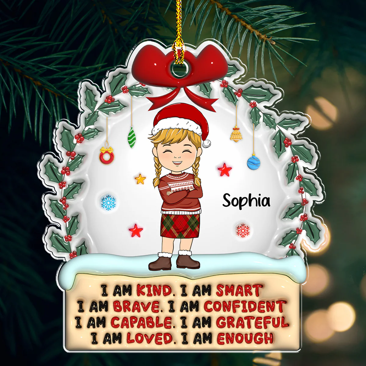 Kind Smart Loved Christmas - Personalized Custom 3D Inflated Effect Acrylic Ornament - Image 4