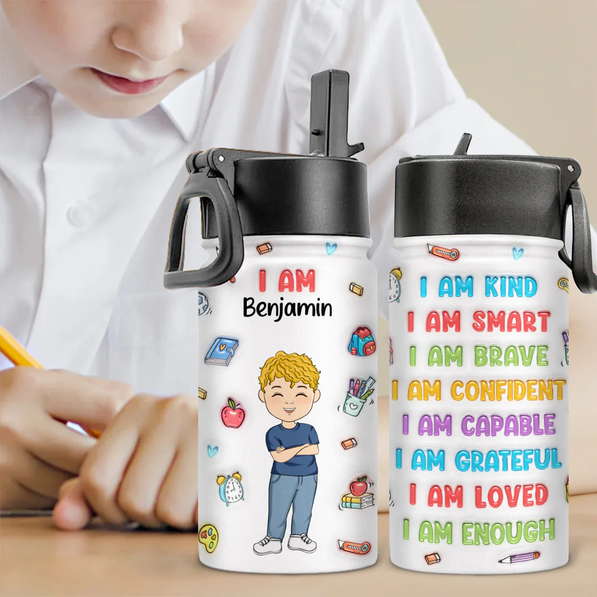 Kind Smart Loved - Personalized Custom Kids Water Bottle - Image 2