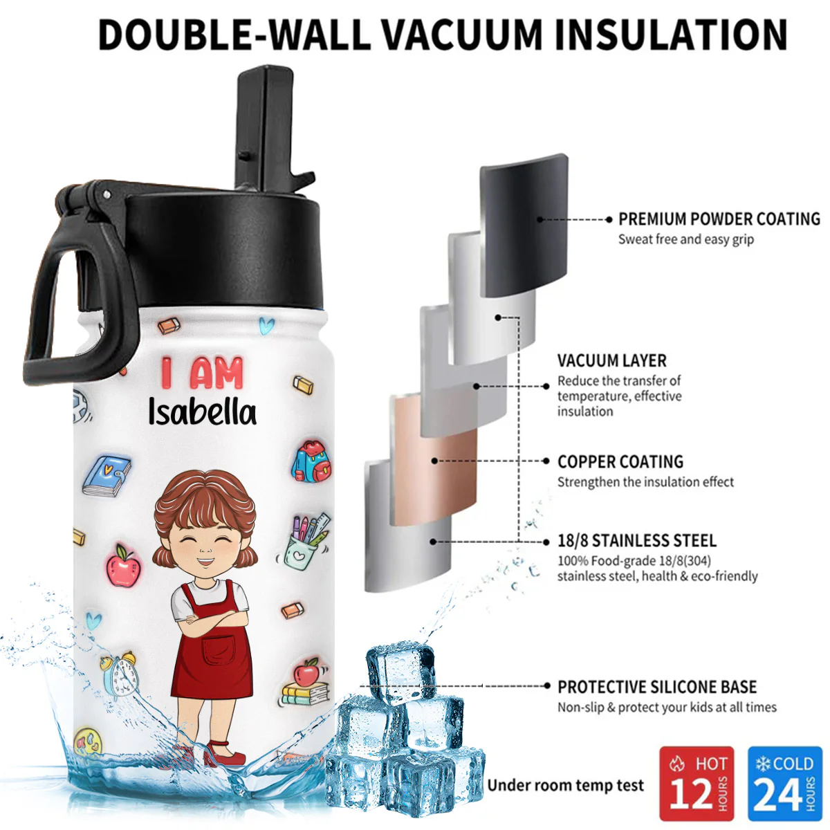 Kind Smart Loved - Personalized Custom Kids Water Bottle - Image 5