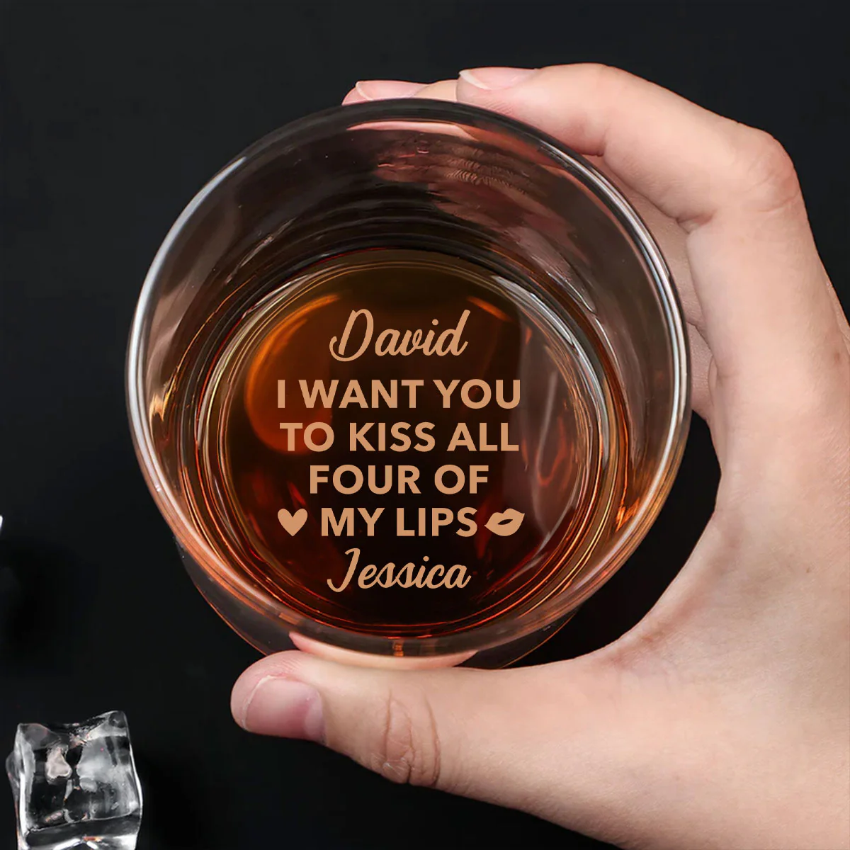 Kiss My Lips Let Play - Personalized Custom Engraved Whiskey Glass - Image 4