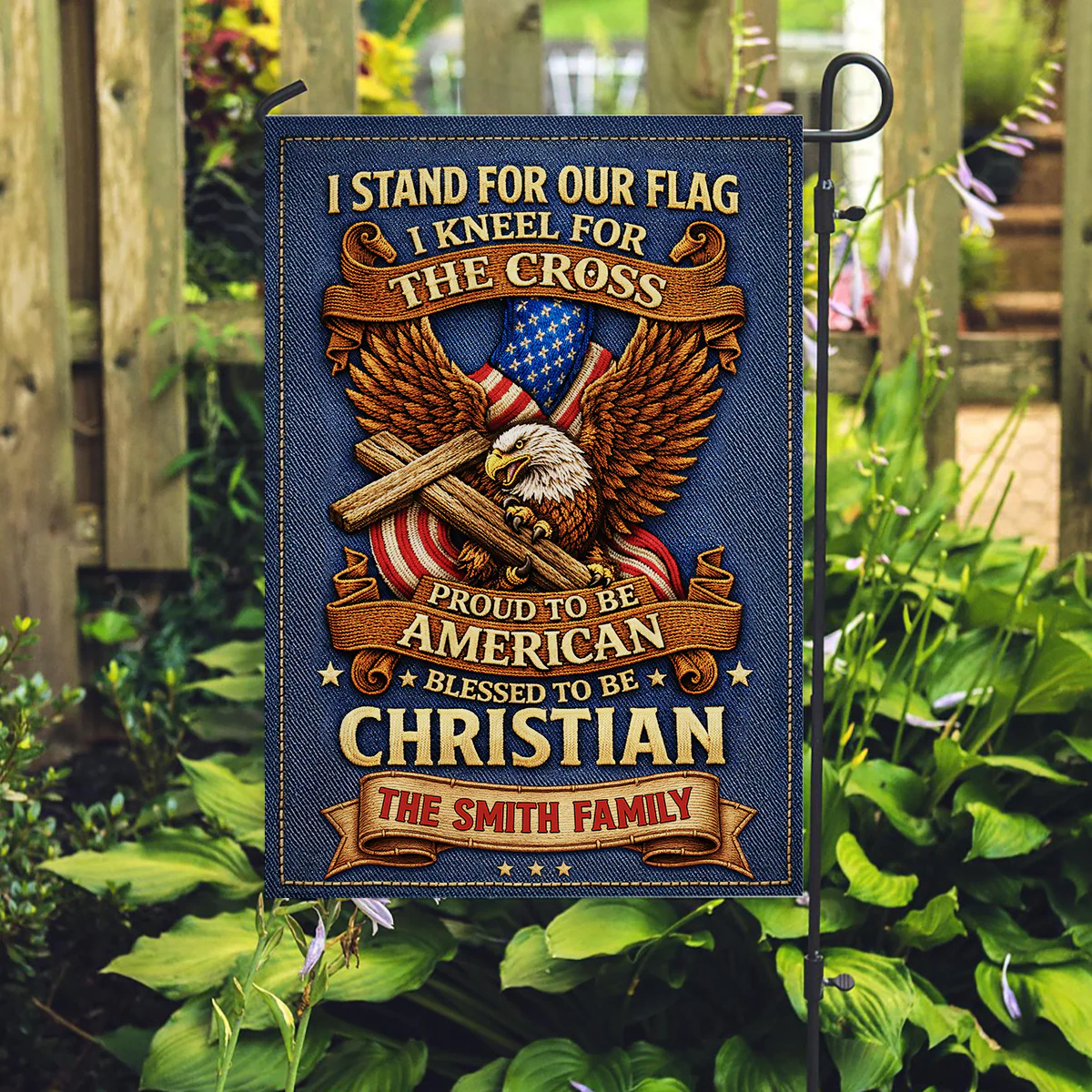 Kneel For Cross - Personalized 3D Effect Custom Flag - Image 2