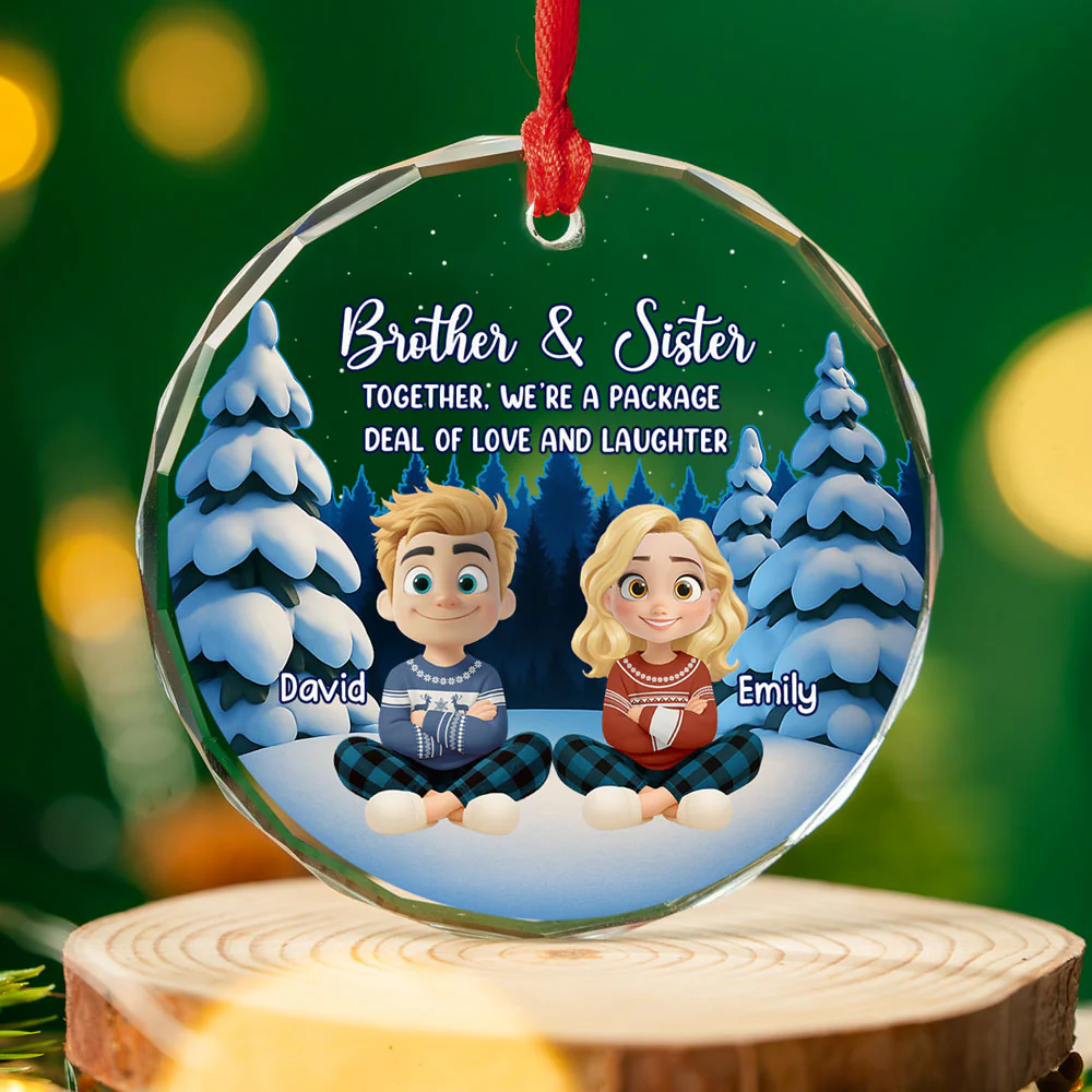 Laugh Love Live With Siblings - Personalized Custom Glass Ornament - Image 2