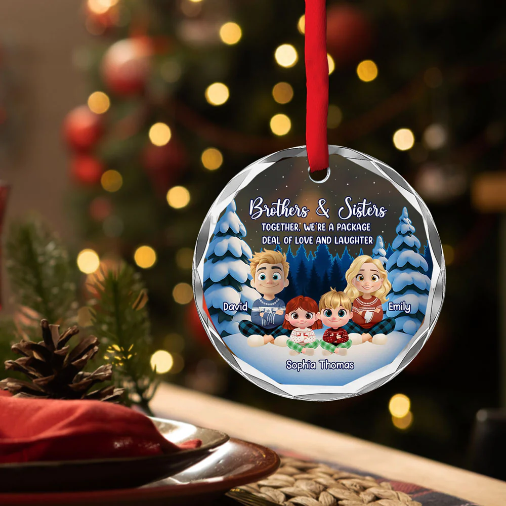 Laugh Love Live With Siblings - Personalized Custom Glass Ornament - Image 3