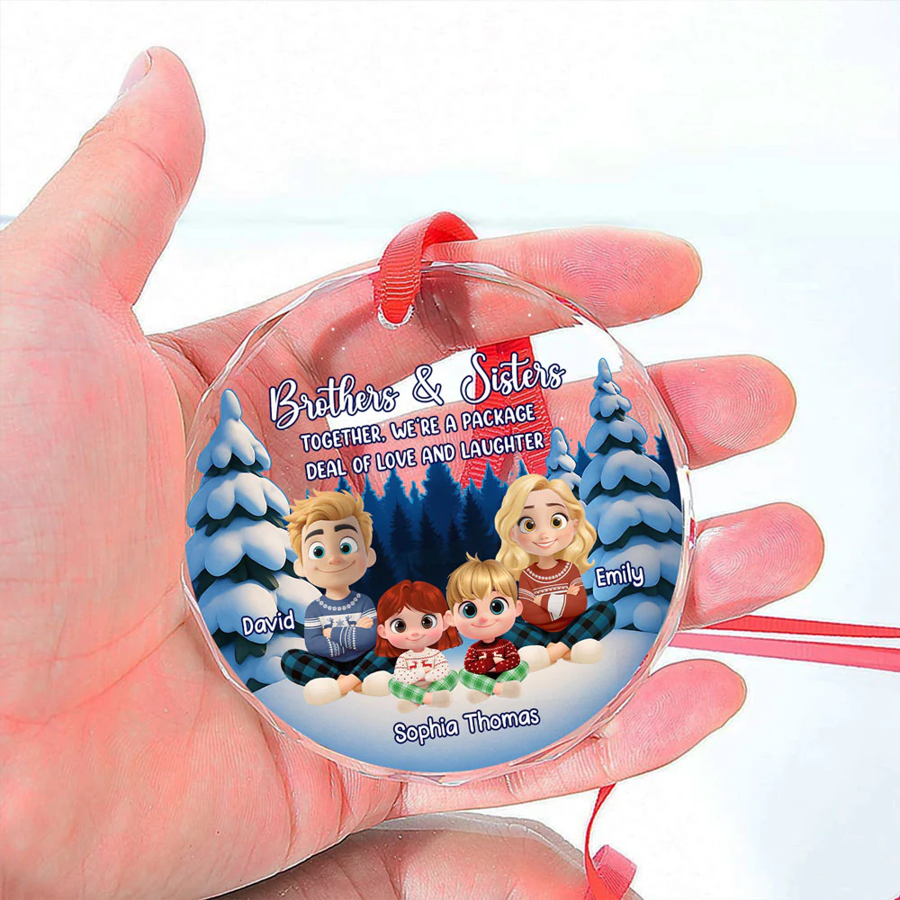 Laugh Love Live With Siblings - Personalized Custom Glass Ornament - Image 4
