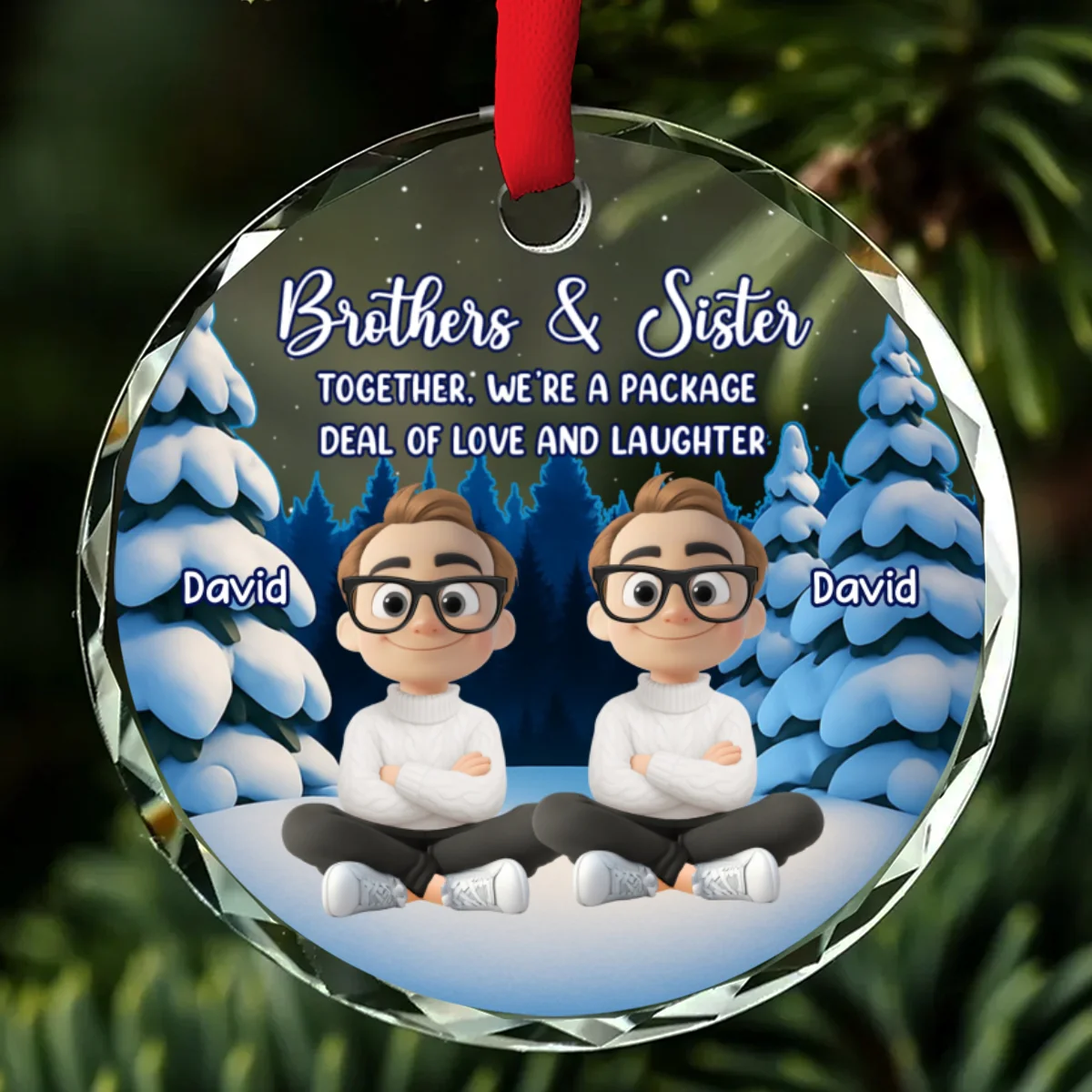 Laugh Love Live With Siblings - Personalized Custom Glass Ornament - Image 5