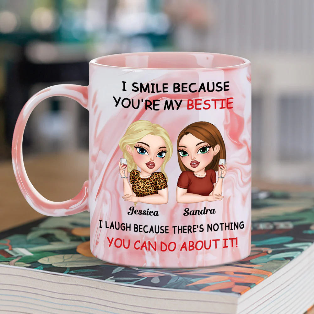 Laugh Together - Personalized Custom Pink Marble Mug - Image 2