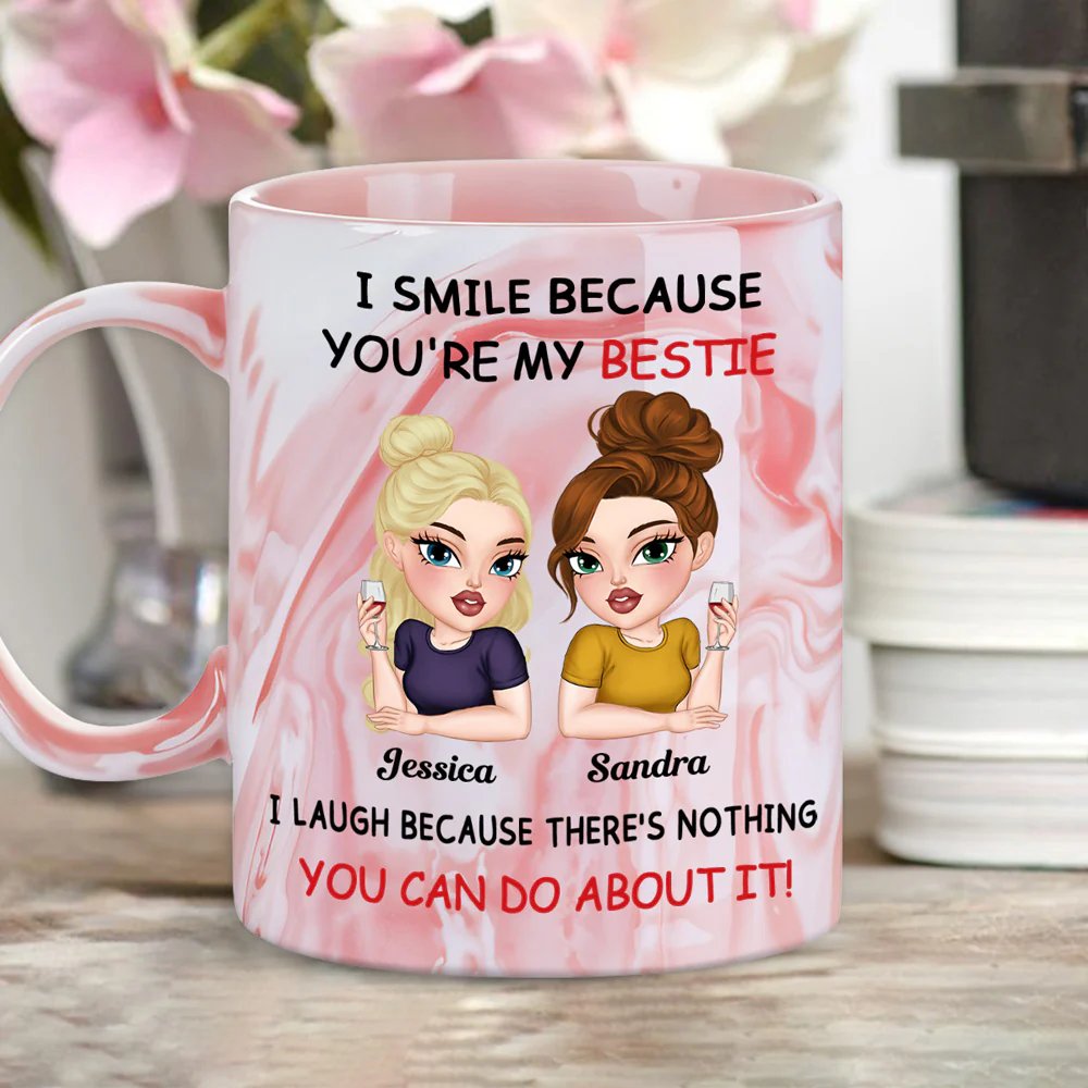 Laugh Together - Personalized Custom Pink Marble Mug - Image 4