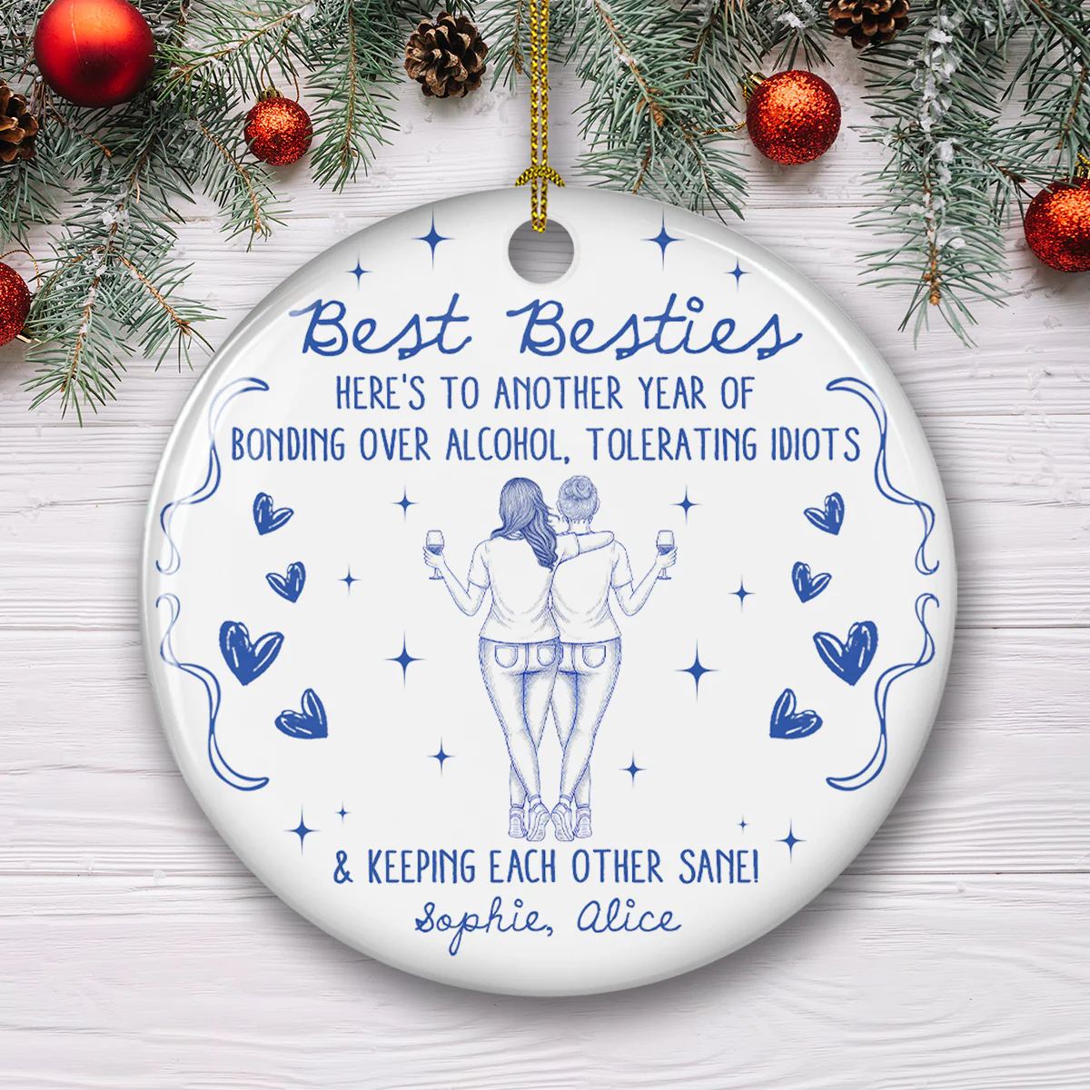 Laughing At Our Own Jokes - Personalized Custom Ceramic Ornament - Image 2
