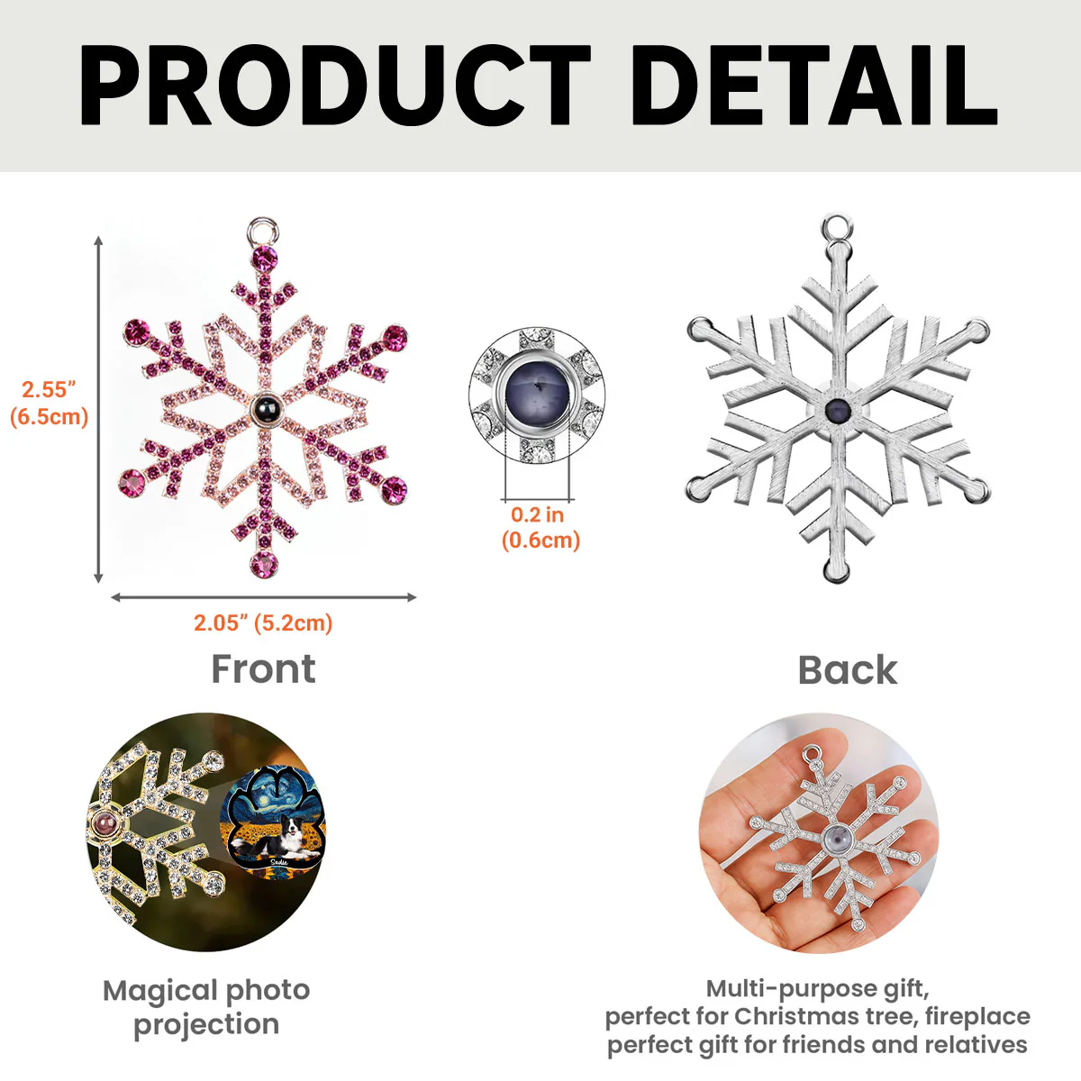 Lay Here With Me - Personalized Custom Photo Snowflake Projection Ornament - Image 7