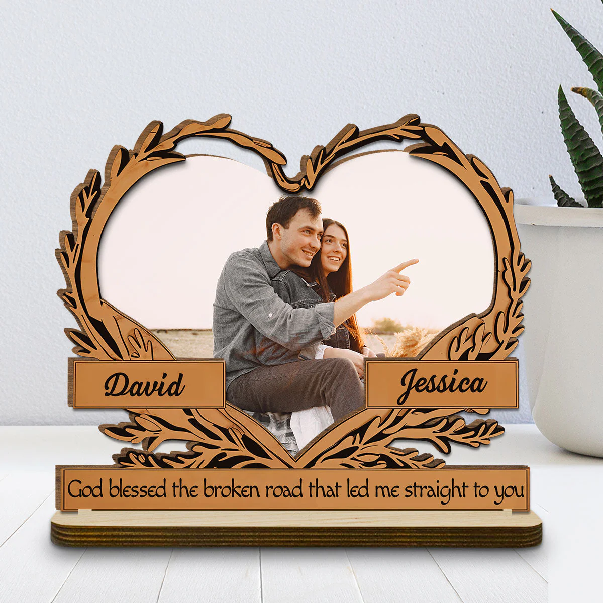 Led Me Straight To You - Personalized Custom 2-Layer Wood Plaque With Flat Base - Image 4
