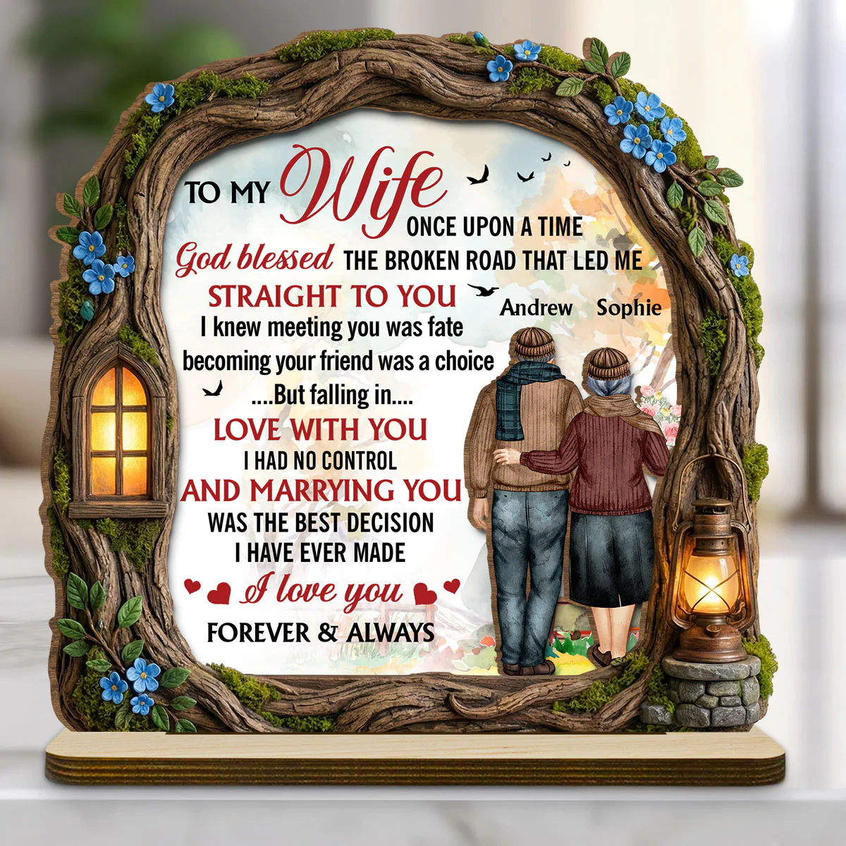 Led Me To You - Personalized Custom 2-Layer Wood Plaque With Flat Base