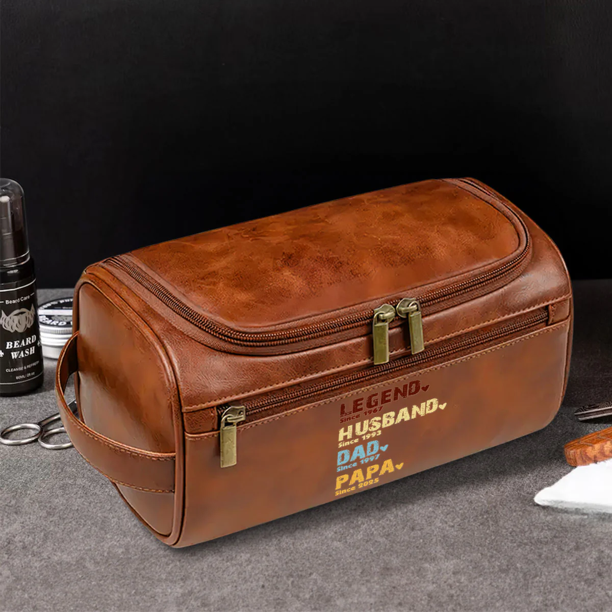 Legend Husband Dad Grandpa - Personalized Custom Leather Toiletry Bag - Image 3