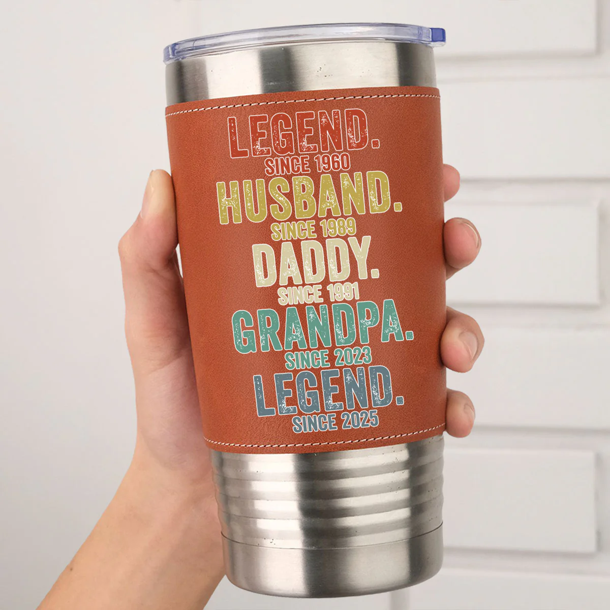 Legend Husband Dad Papa - Personalized Custom Leather Tumbler - Image 4