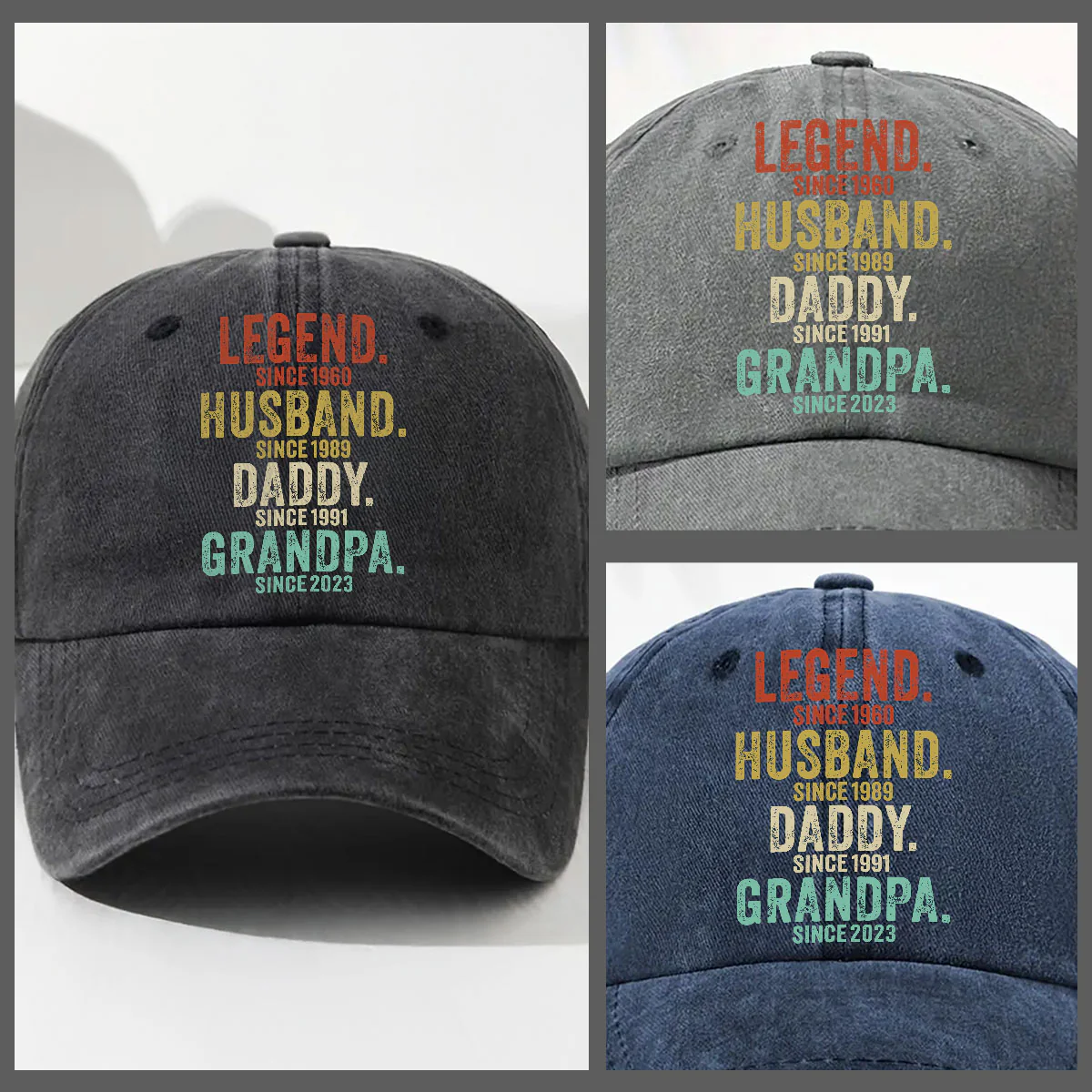 Legend Husband Dad Papa - Personalized Custom Vintage Washed Denim Cap - Image 3