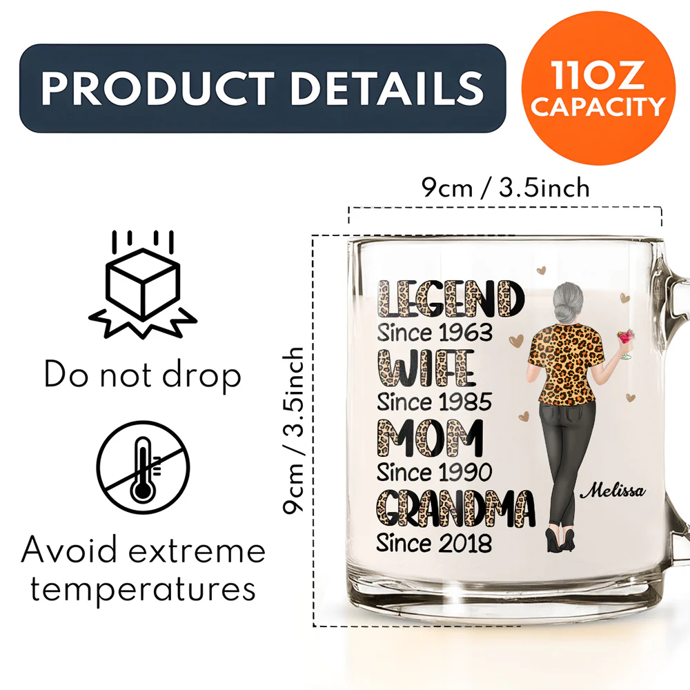 Legend Wife Mom Grandma - Personalized Custom Glass Mug - Image 5