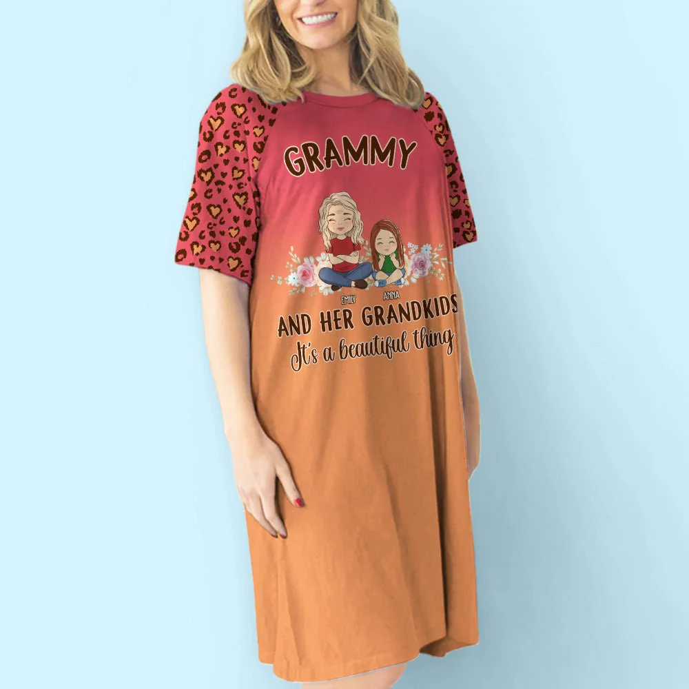 Leopard Grandma With Kids - Personalized Custom 3/4 Sleeve Dress - Image 3