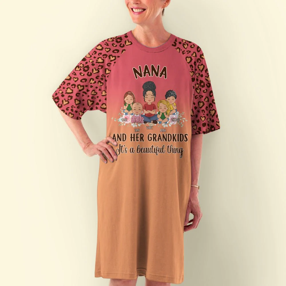 Leopard Grandma With Kids - Personalized Custom 3/4 Sleeve Dress - Image 4