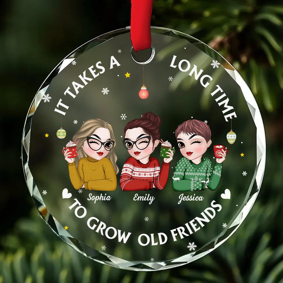 Lets Be Friends Until We Are Old - Personalized Custom Glass Ornament - Image 4