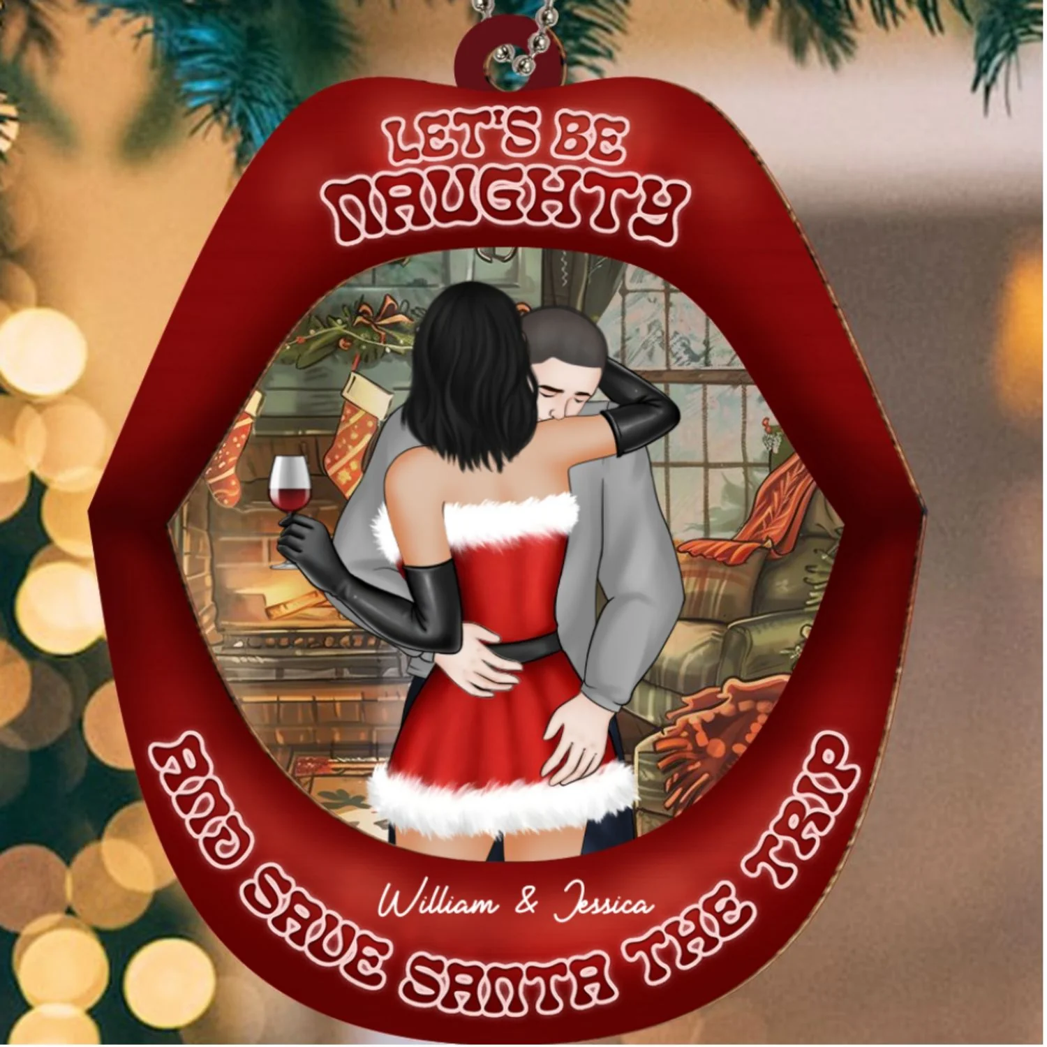 Lets Be Naughty And Save Santa The Trip - Personalized Custom Suncatcher Ornament - Image 6