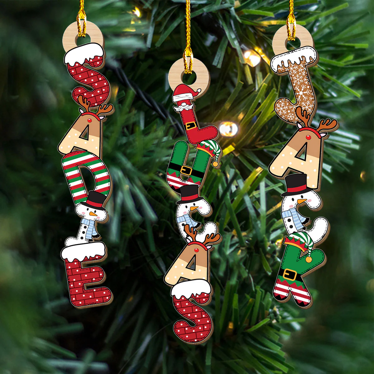 Letter Name Christmas - Personalized Custom Wood Ornament - Image 5