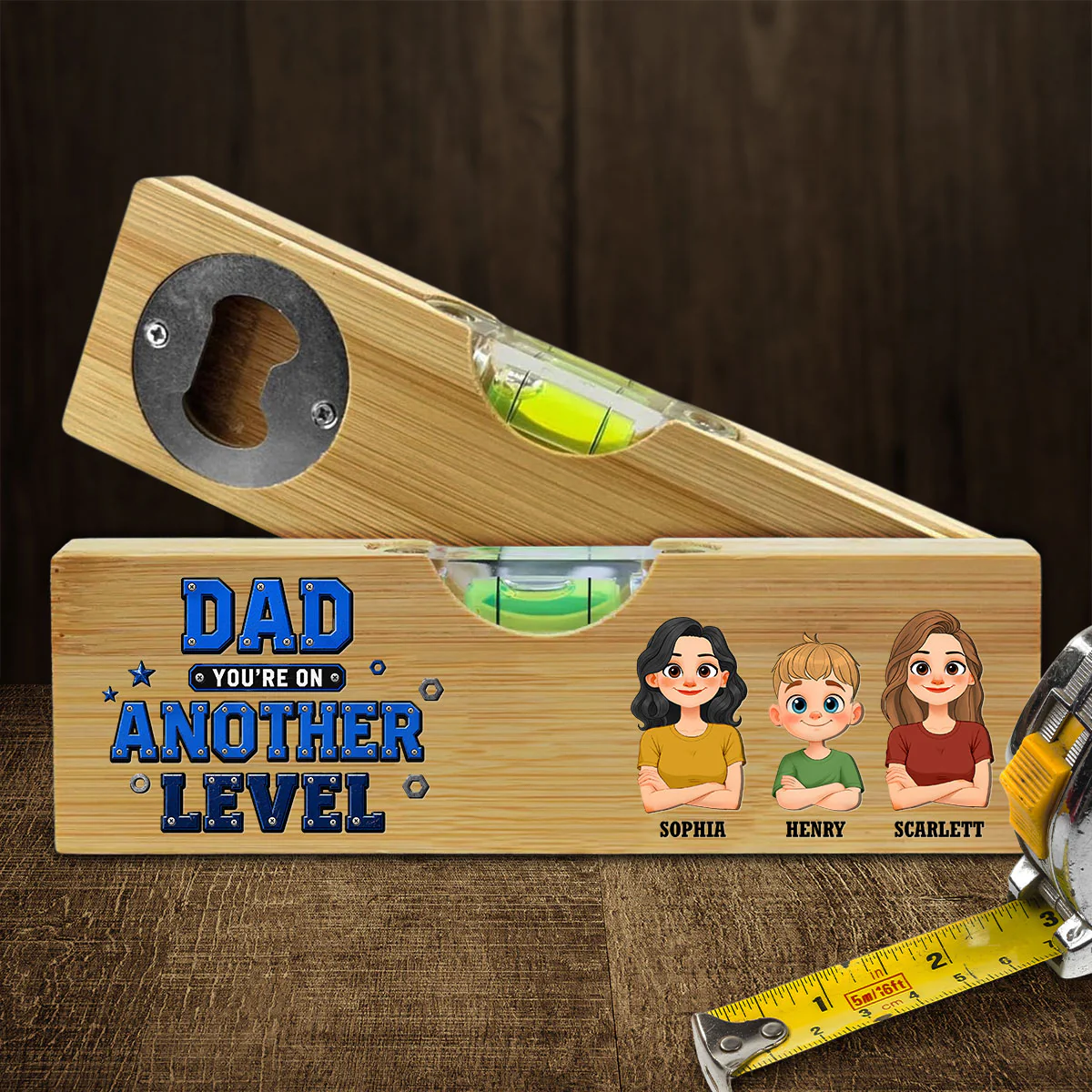 Level Up - Personalized Custom Wooden Spirit Level Bottle Opener - Image 2