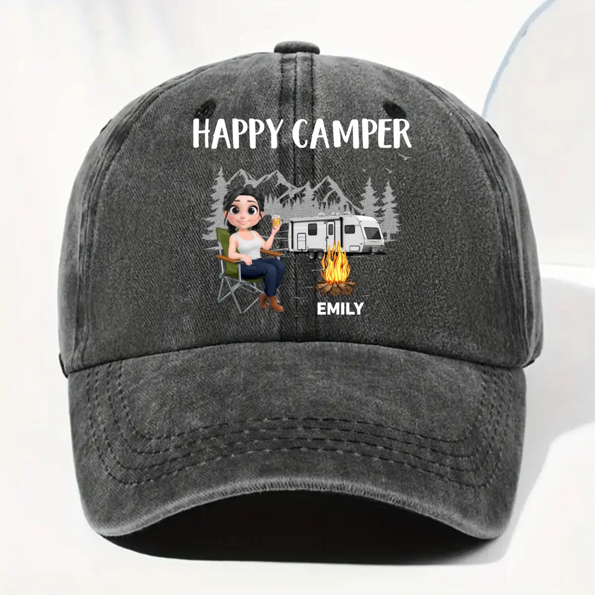 Life Is Better Around A Campfire - Personalized Custom Vintage Washed Denim Cap - Image 7
