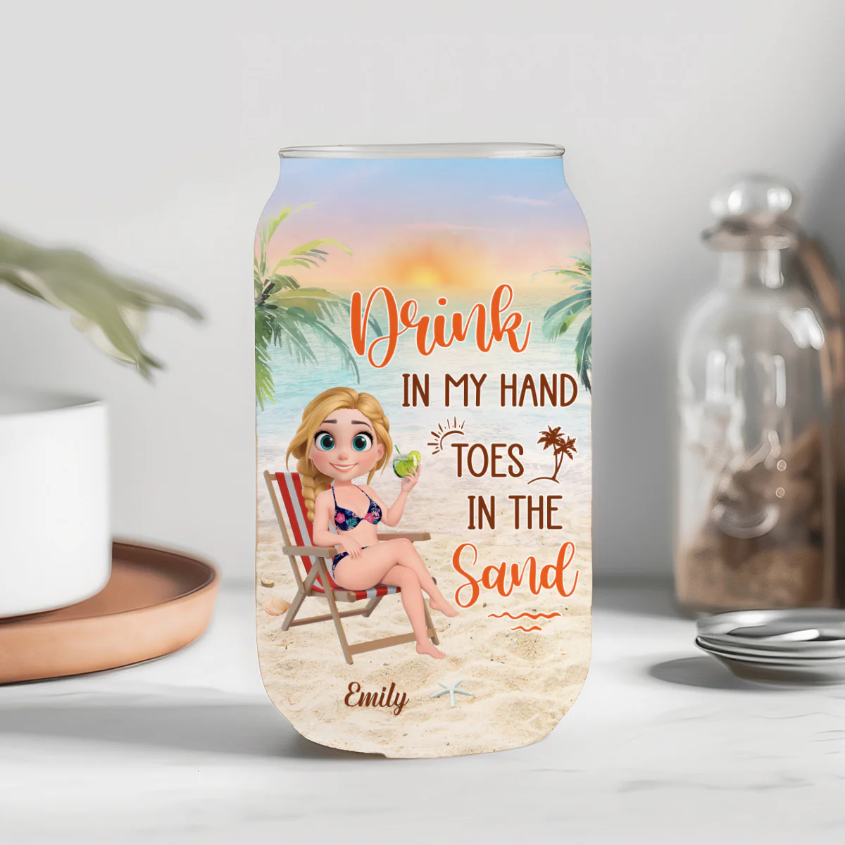 Life Is Better At The Beach - Personalized Custom Glass Can - Image 3