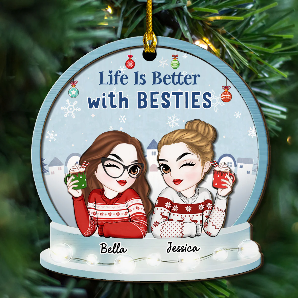 Life Is Better With Besties - Personalized Custom 2-Layered Wood Ornament - Image 2