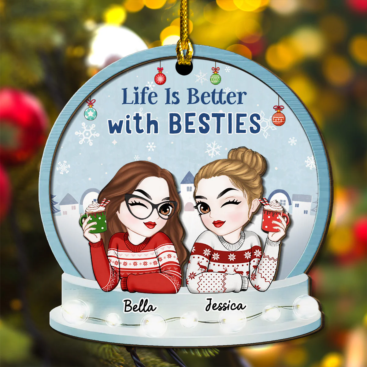 Life Is Better With Besties - Personalized Custom 2-Layered Wood Ornament - Image 3