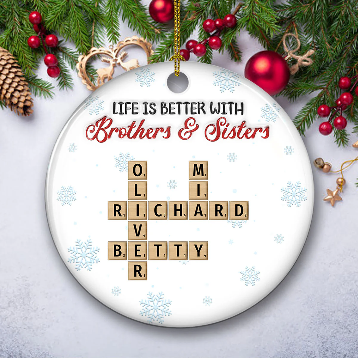 Life Is Better With Siblings -  Personalized Custom 3D Inflated Effect Ceramic Ornament - Image 2