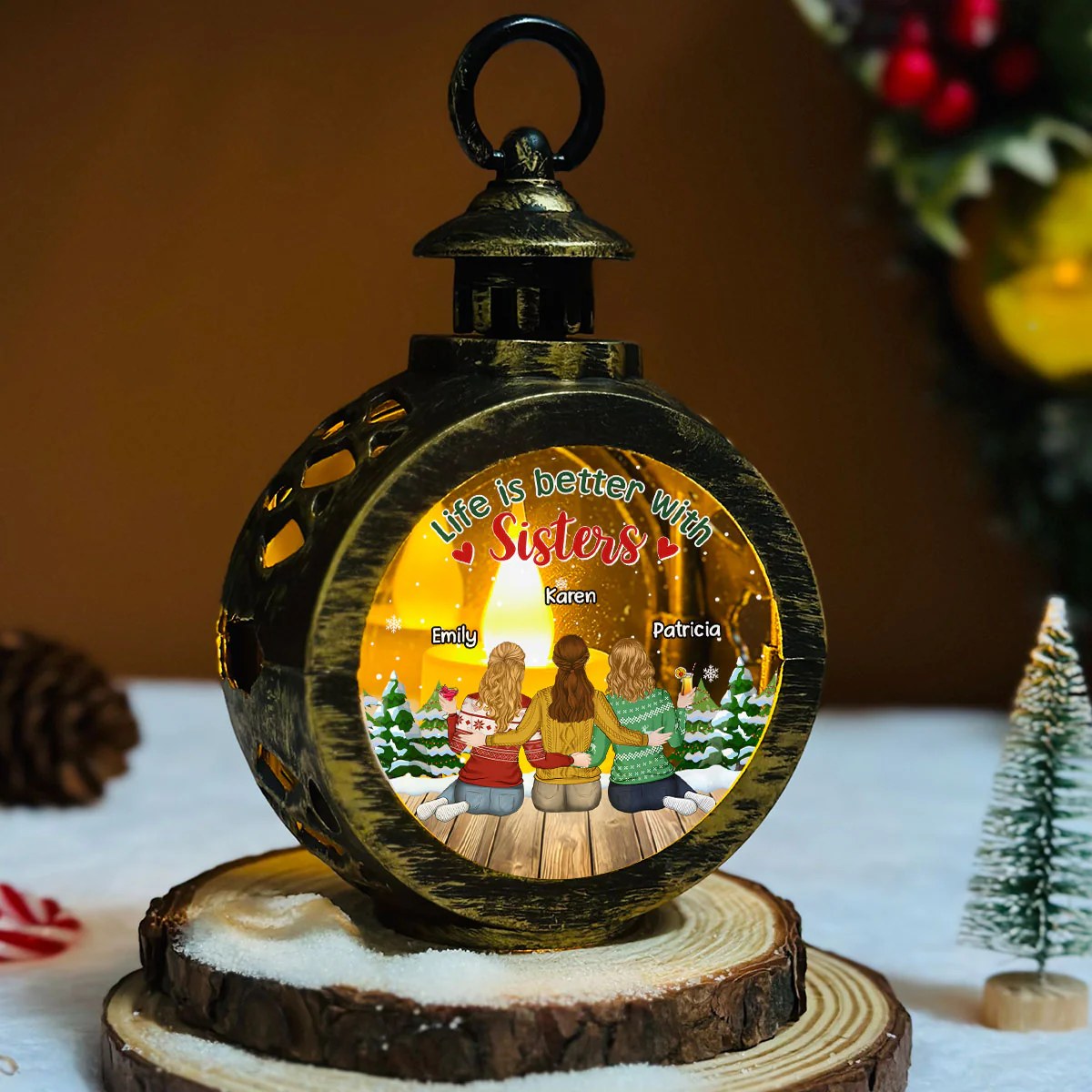 Life Is Better With Sisters - Personalized Custom Christmas Lantern - Image 6