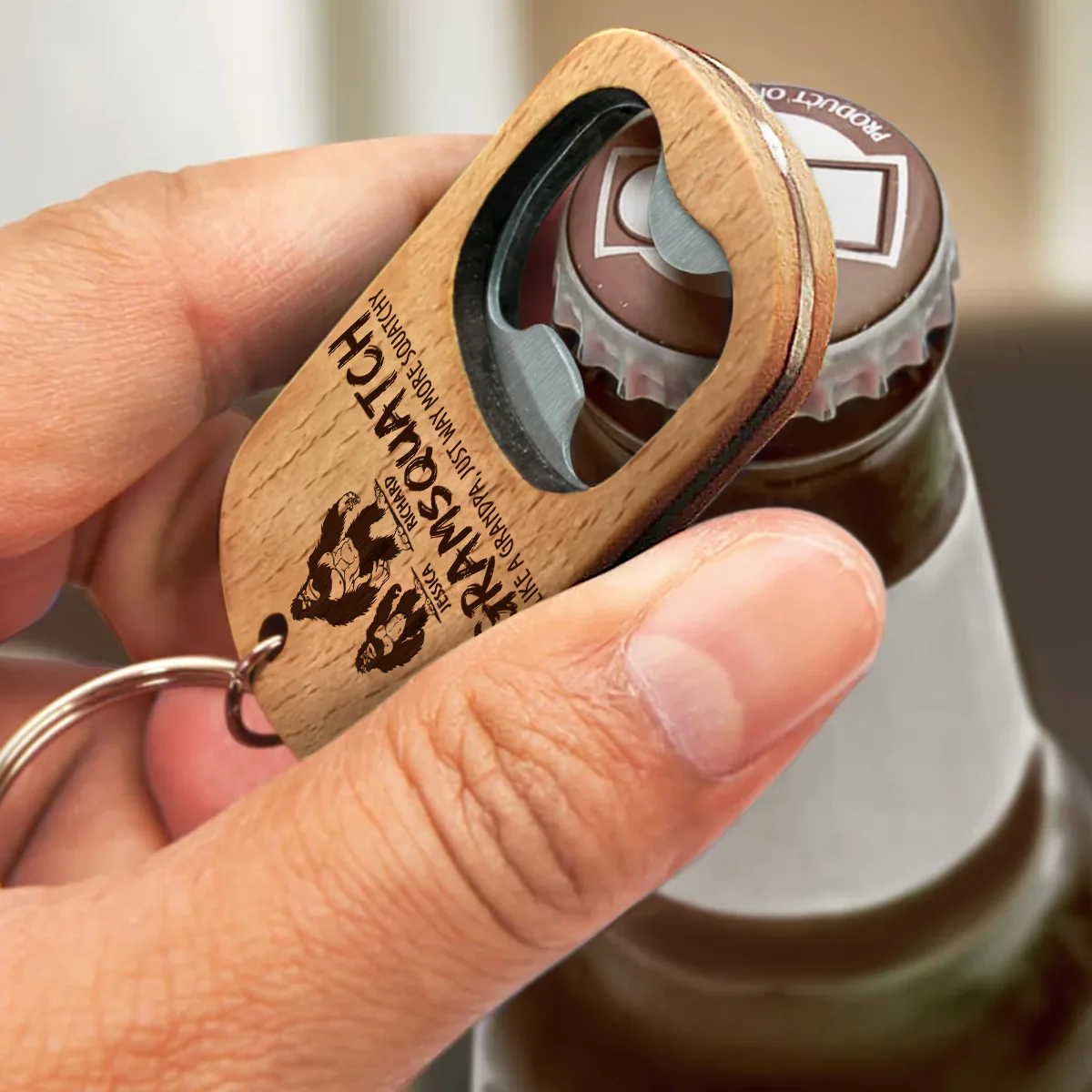 Like A Dad Just Way More Squatchy 2 - Personalized Custom Bottle Opener Keychain - Image 3