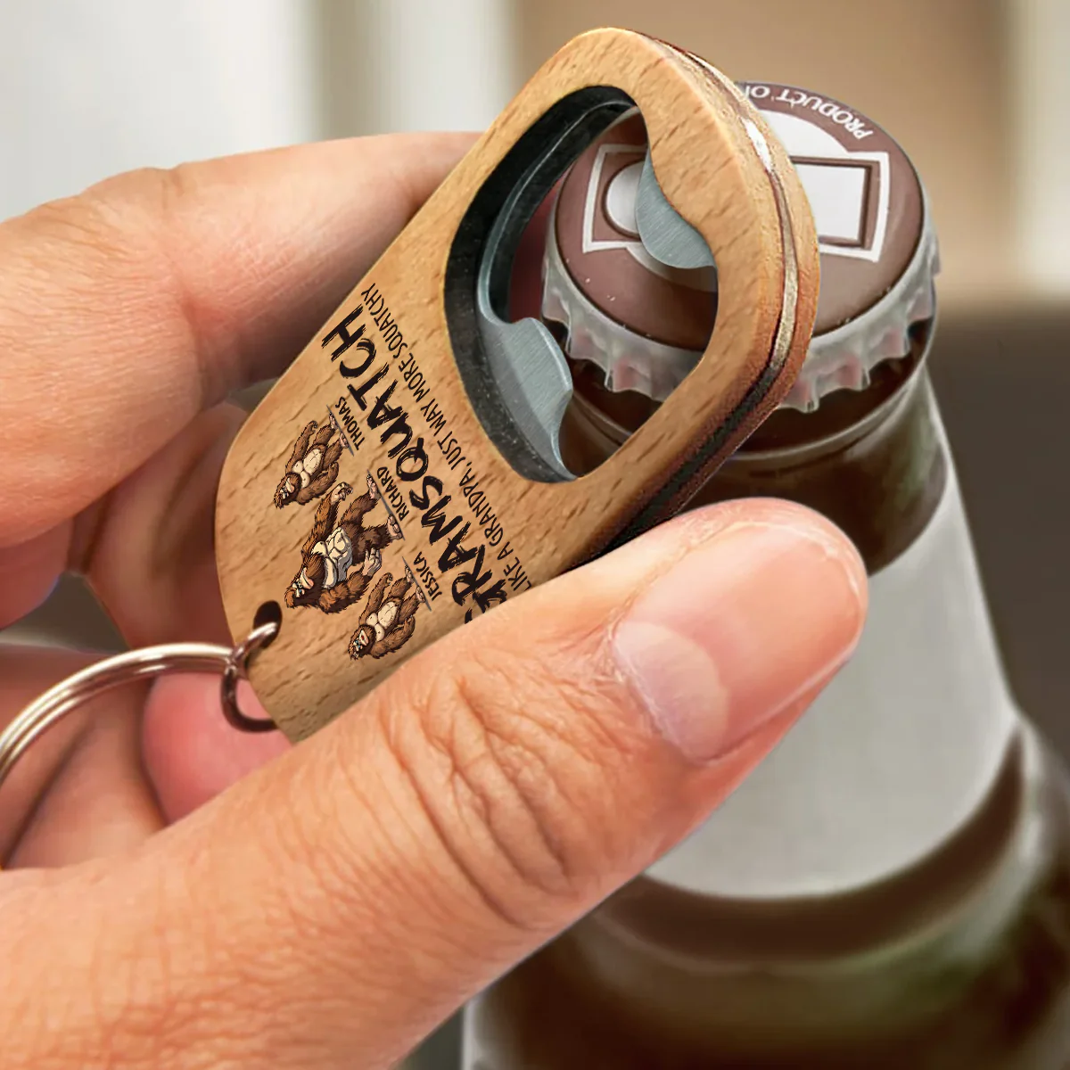 Like A Dad Just Way More Squatchy - Personalized Custom Bottle Opener Keychain - Image 3