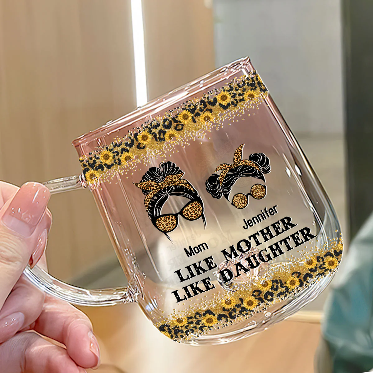 Like Daughter Like Mother - Personalized Custom Pink Gradient Glass Mug - Image 3