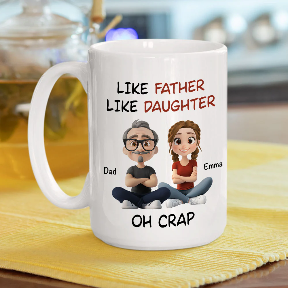 Like Father Like Daughter Cartoonized - Personalized Custom Coffee Mug - Image 3