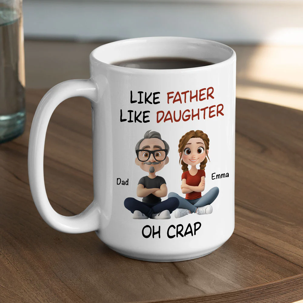 Like Father Like Daughter Cartoonized - Personalized Custom Coffee Mug - Image 4
