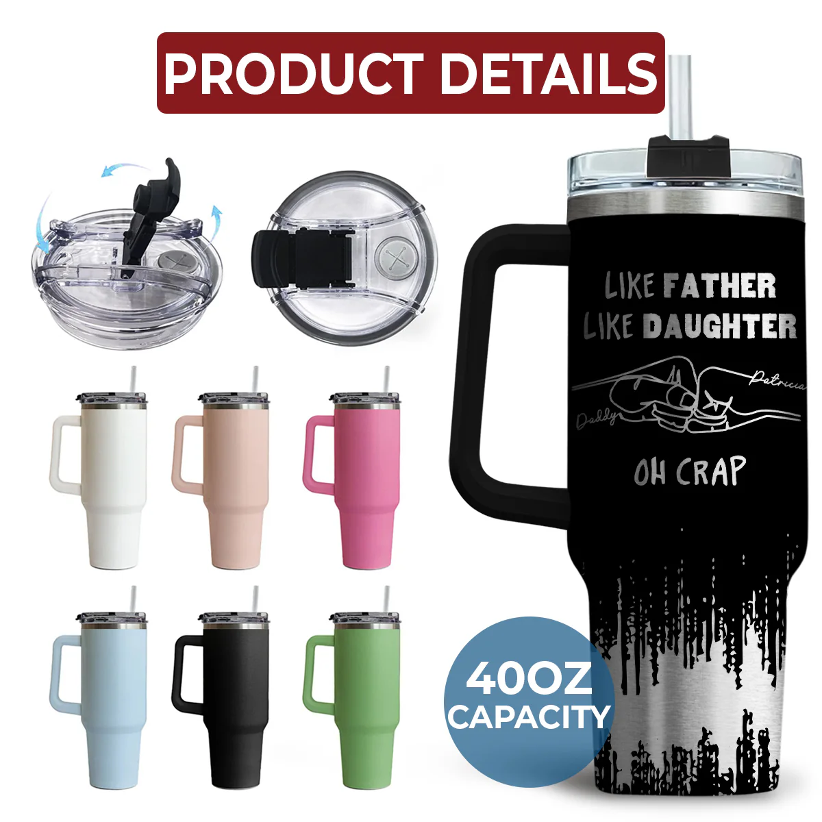 Like Father Like Daughter  - Personalized Custom Engraved 40oz Tumbler With Handle - Image 6